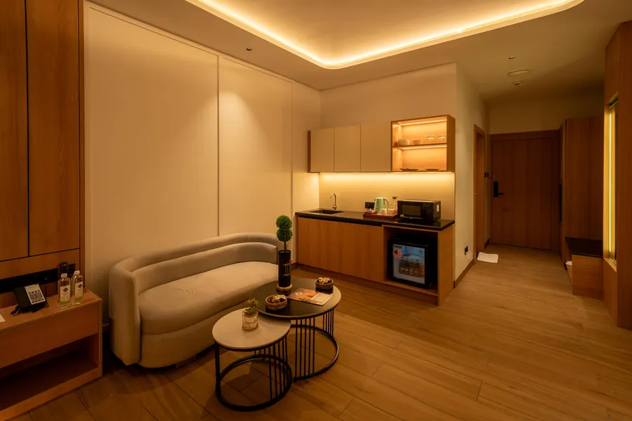 Superior Room seating area and kitchenette